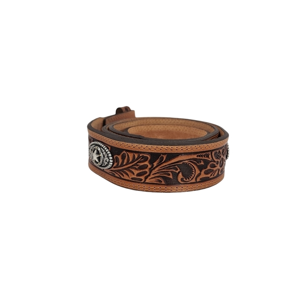 JUSTIN TOP GRAIN LEATHER TOOLED STAR MEDALLIONS "NO BUCKLE" SIZE 40